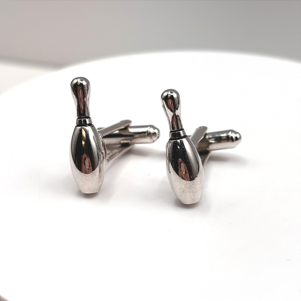 Vintage HICKOK Bowling Pin Cufflinks Silver Tone Novelty Sports Men's U.S.A.